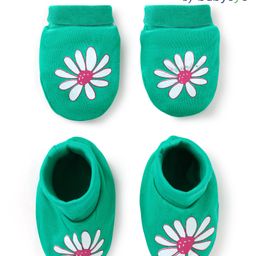 Babyoye Cotton Knit Mitten & Booties Floral Print - Green-image-7