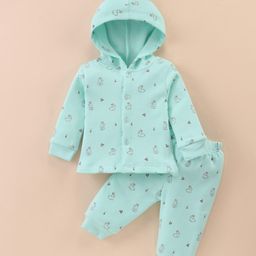 Tango Fleece Knit Full Sleeves Hooded Winter Wear Night Suit With Bunnies Print - Aqua-image-32