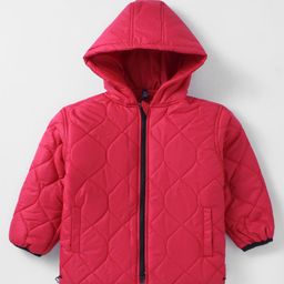 Little Kangaroos Knit Full Sleeves Hooded Quilted Jacket - Red-picture-16