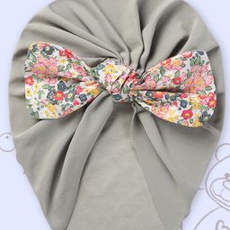 Polka Tots Cotton Floral Printed Bow Applique Detailed Cap - Grey-image-75