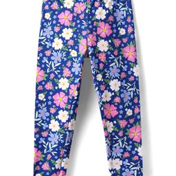 Babyhug Cotton Lycra Knit Full Length Legging With Floral Print - Navy Blue-image-95