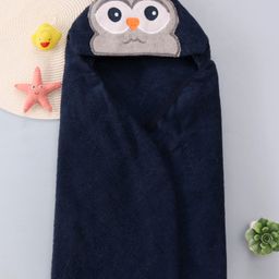 Babyhug Terry Woven Hooded Wrapper with Owl EmbroideryL 76.2 x B 76.2 cm - Navy Blue-image-33