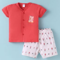 Tango Single Jersey Knit Half Sleeves Shorts Night Suit With Cat Print - Red & White-image-19