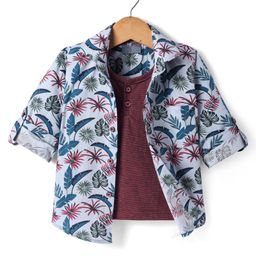 Dapper Dudes Full Sleeves Floral Printed Shirt With Attached Tee - Blue-picture-45