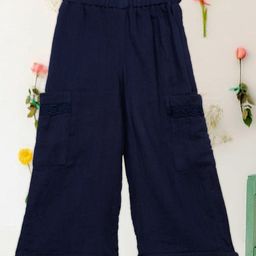 Saka Designs By Sapna Floral Embroidered Pant - Navy Blue-image-36