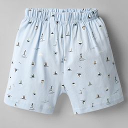Ollypop Sinker Knit Above Knee Length Shorts With Boat Print - Light Blue-image-78