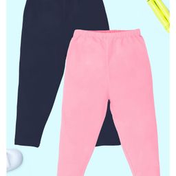 Kiddopanti Cotton Lycra Pack Of 2 Solid Capris - Baby Pink & Navy-image-14