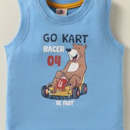 Zero Sinker Knit Sleeveless Vest With Go Kart Racer Text Print - Light Blue-21