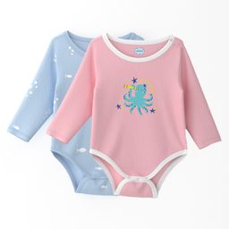 Nautinati Cotton Pack Of 2 Full Sleeves Sea Life Printed Onesies - Light Blue & Light Pink-image-108