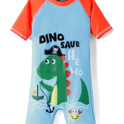 ROVARS Half Raglan Sleeves Legged Swimsuit with Dino Print - Light Blue-image-40