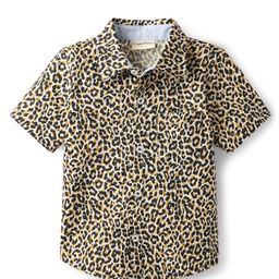 CrayonFlakes Cotton Woven Half Sleeves Leopard Printed Shirt - Brown-image-60