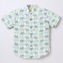 Aww Hunnie Cambric Woven Half Sleeves Elephants Printed Shirt - Green-picture-24