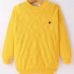 Noddy Cotton Lycra Knit Full Sleeves Geometric Designed Sweater - Yellow-picture-42