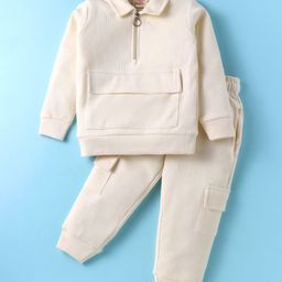 Rikidoos Full Sleeves Solid Sweatshirt & Joggers - Cream-picture-37