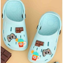 Yellow Bee Gamepad & Chocolate Charms Applique Detailed Perforated Clogs - Blue-picture-45