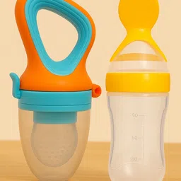 Badal Kidz Presents Combo BPA Free Silicone Spoon Bottle & Fruit/Food Nibbler- Yellow & Orange-picture-7