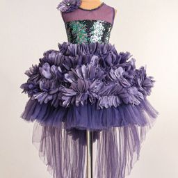 Enfance Sleeveless Floral Applique Detailed Pearls Embellished Tailback Knee Length Dress - Purple-picture-2
