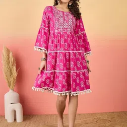 Sangria Floral Printed Fit & Flare Above Knee Dress-picture-19