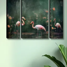 Myntra Elegant Homes Green & Pink 3 Piece Synthetic Wood Birds and Animals Wall Paintings-image-97