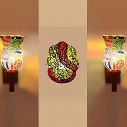Somil Indore Mosaic Decorative Lamp Combo of Matching Wall Lamp & Blessing God Ganesh Wall Lamp, Multi Compatible with LED, Size: 13 X 13 X 27 Cm, Pack of 3.-image-85