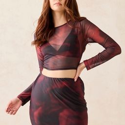 Outzidr Printed Fitted Top With Side Ruched Skirt-picture-11