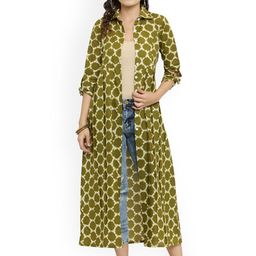 Indibelle Green & Off-White Printed Open Front Shrug-16