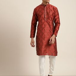SOJANYA Men Maroon Self Design Kurta with Churidar-image-29