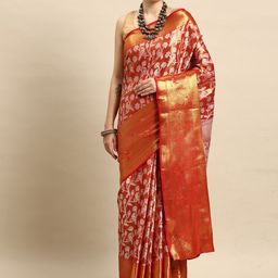 Silk Land Floral Printed Brocade Banarasi Saree-image-18
