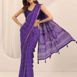Libas Purple Bandhani Print Saree with Unstitched Blouse-image-8