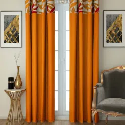 Swayam Orange 7 ft Eyelet Door Curtains - Set of 2 (7 Ft)-32