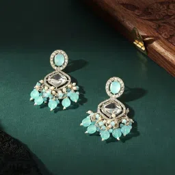 Zaveri Pearls Turquoise Blue Austrian Diamonds & Artificial Stones Dangler Earring-ZPFK16918 image 2
