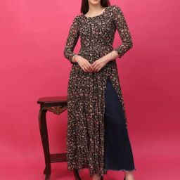 Scorpius Black Chiffon Fitted Floral Tunic-image-7