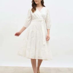 Styli Off White Cotton Regular Fit Embroidered Dress-image-26