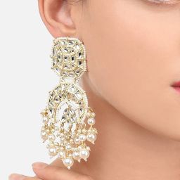 Zaveri Pearls Gold Tone Kundan & Pearls Bridal Collection Dangler Earrings - ZPFK10096 image 2