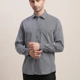 Turtle Grey Cotton Slim Fit Printed Shirt-image-44