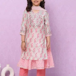 BIBA Girls Powder Blue & Pink Embroidered Kurta, Inner, Pants with Dupatta-image-30