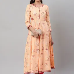 YASH GALLERY Peach Printed Flared Kurta-39