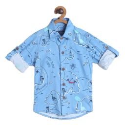 Tales & Stories Boys Sky Blue Printed Shirt-image-90
