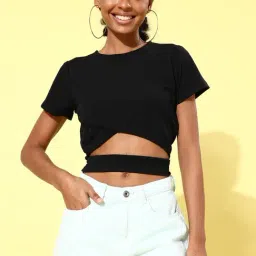 StyleStone Black Short Sleeve Belly Cut Out Top-picture-18