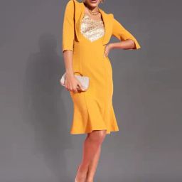 Miss Chase Mustard Embellished Shift Dress-image-36