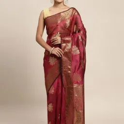 Blissta Maroon Floral Print Kanjeevaram Saree With Unstitched Blouse-picture-25