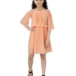 poplins Kids Peach Cotton Regular Fit Dress-image-62