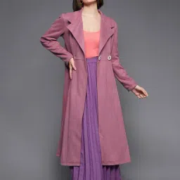 Miss Chase Purple Relaxed Fit Double Breasted Longline Coat-image-82