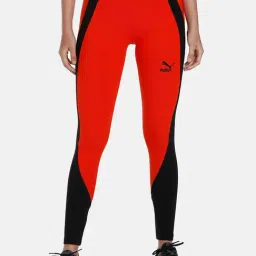 Puma Red & Black Color-Block Mid Rise Tights-picture-6