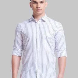 Parx White Slim Fit Striped Shirt-picture-46