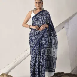 Sutra Attire Indigo Hand Block Printed Pure Cotton Saree-picture-39