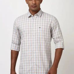 Peter England Casuals Blue Cotton Slim Fit Checks Shirt-picture-28