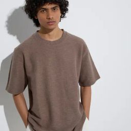 ETA by Westside Taupe Self-Textured Relaxed-Fit Cotton-Blend T-Shirt-image-75