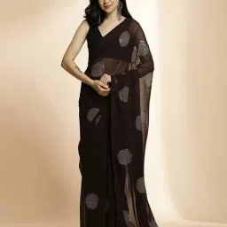 Jaipur Kurti Brown Embroidered Saree With Unstitched Blouse-image-41