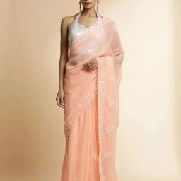Jaipur Kurti Orange Embroidered Saree With Unstitched Blouse-picture-11